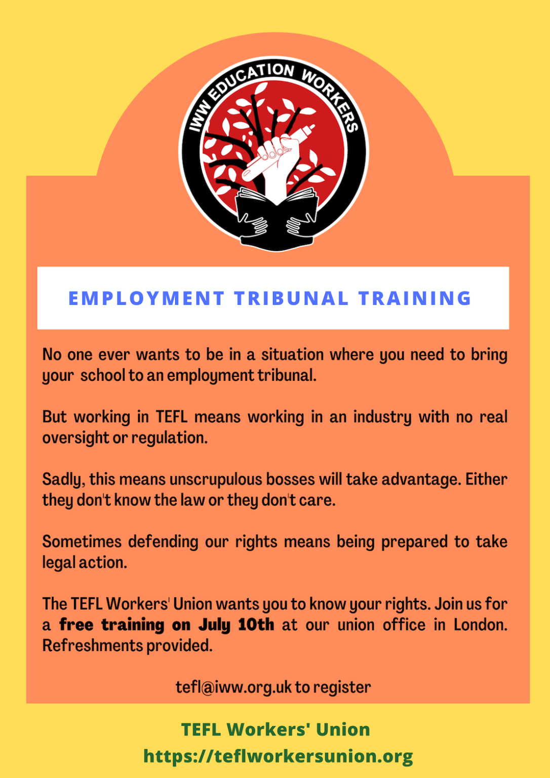 Employment Tribunal Training July 10th London TEFL Workers Union