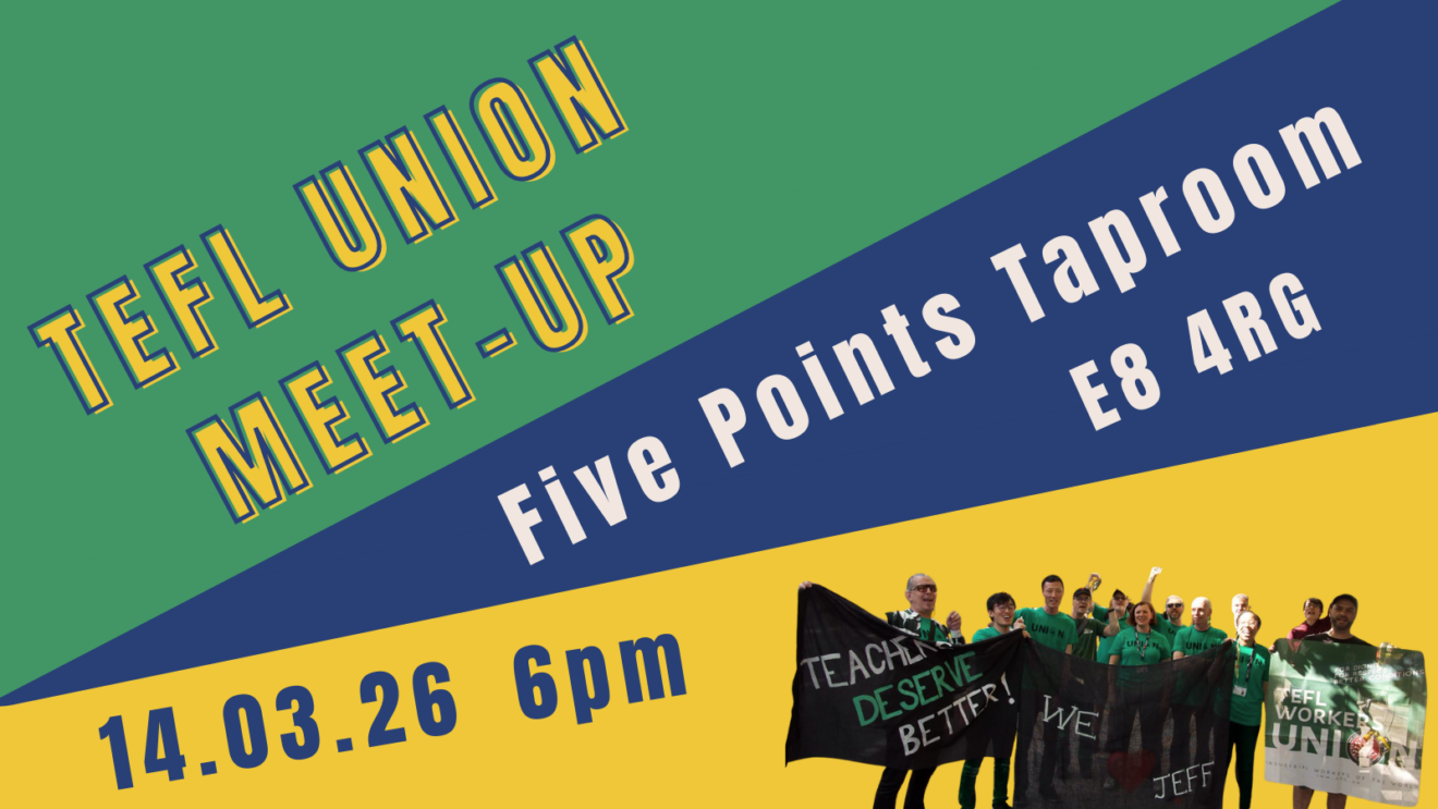 Image reads: TEFL Union meet-up, Five Points Taproom,